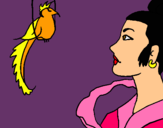 Dibujo Mujer y pájaro pintado por dany_miley