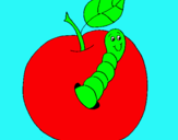 Dibujo Manzana con gusano pintado por mimimi