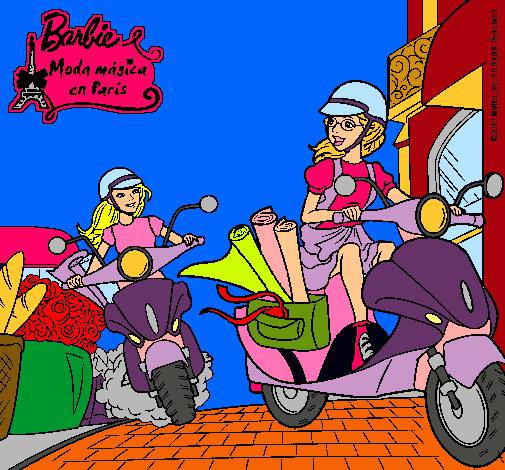 Dibujo Barbie y su amiga en moto pintado por lara2002