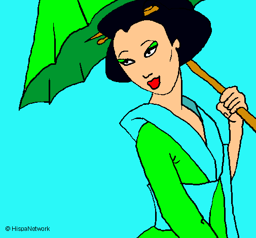 Dibujo Geisha con paraguas pintado por lullanita