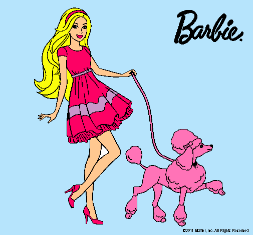 Barbie paseando a su mascota