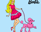 Dibujo Barbie paseando a su mascota pintado por paredes