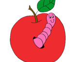 Dibujo Manzana con gusano pintado por gdtj5jtdnf43