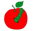 Dibujo Manzana con gusano pintado por puerquenstey
