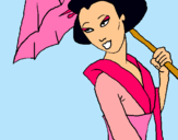 Dibujo Geisha con paraguas pintado por Roochhy 