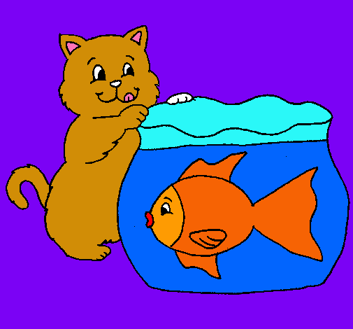 Dibujo Gato y pez pintado por celin