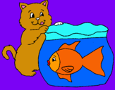 Dibujo Gato y pez pintado por celin