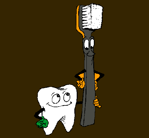 Dibujo Muela y cepillo de dientes pintado por saldivar