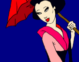Dibujo Geisha con paraguas pintado por Geishagold