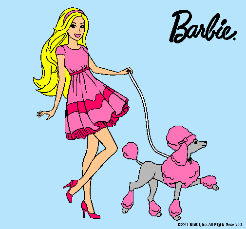 Barbie paseando a su mascota