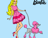 Dibujo Barbie paseando a su mascota pintado por barbies