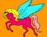 Dibujo Pegaso volando pintado por unicornio