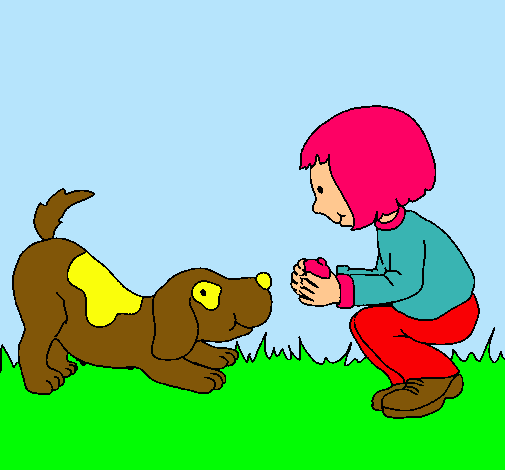 Niña y perro jugando