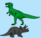 Dibujo Triceratops y tiranosaurios rex pintado por turok