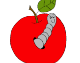 Dibujo Manzana con gusano pintado por ssssssss
