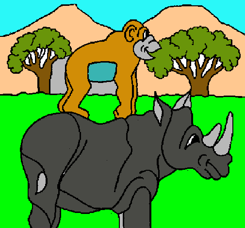 Dibujo Rinoceronte y mono pintado por APHI