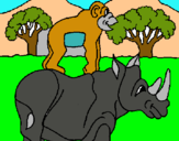 Dibujo Rinoceronte y mono pintado por APHI