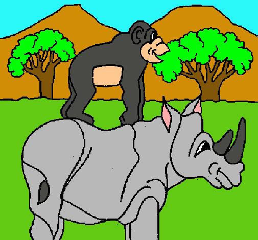 Dibujo Rinoceronte y mono pintado por chioo