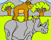 Dibujo Rinoceronte y mono pintado por joniiss