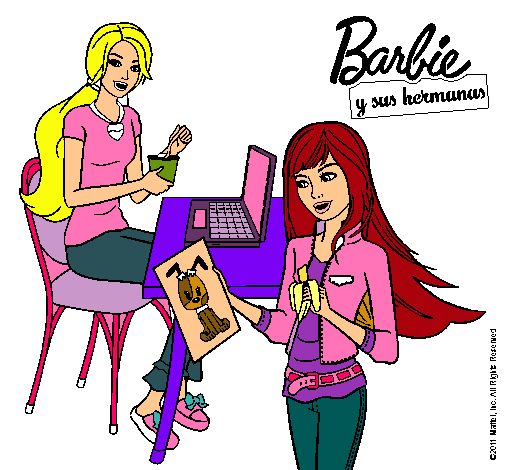 Barbie y su hermana merendando