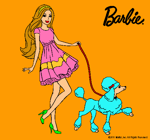 Barbie paseando a su mascota