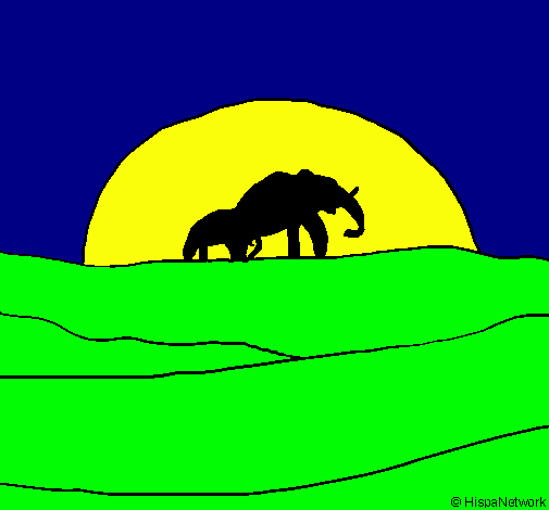 Dibujo Elefante en el amanecer pintado por dany_miley