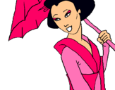 Dibujo Geisha con paraguas pintado por lampo