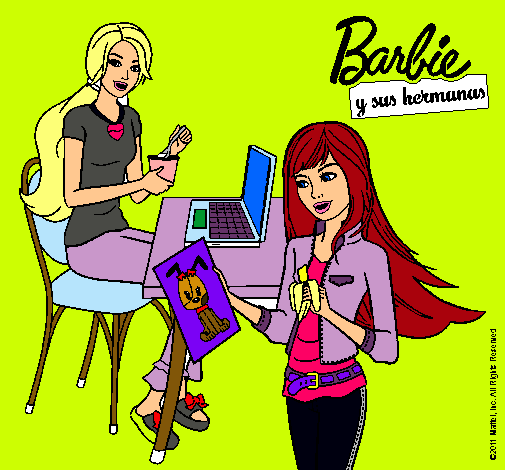 Barbie y su hermana merendando