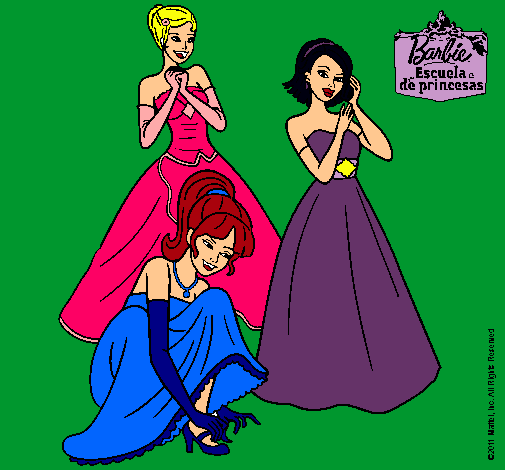 Dibujo Barbie y sus amigas vestidas de gala pintado por princess91