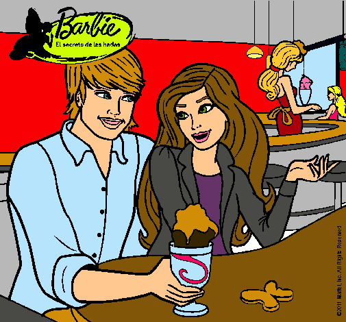 Dibujo Barbie y su amigo en la heladería pintado por lara2002
