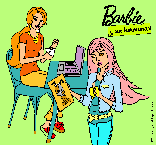 Barbie y su hermana merendando