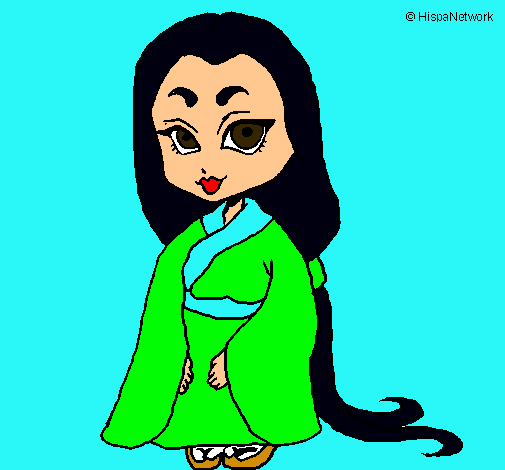 Dibujo Princesa con kimono pintado por lullanita