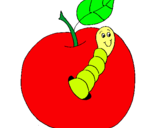 Dibujo Manzana con gusano pintado por enjuamka