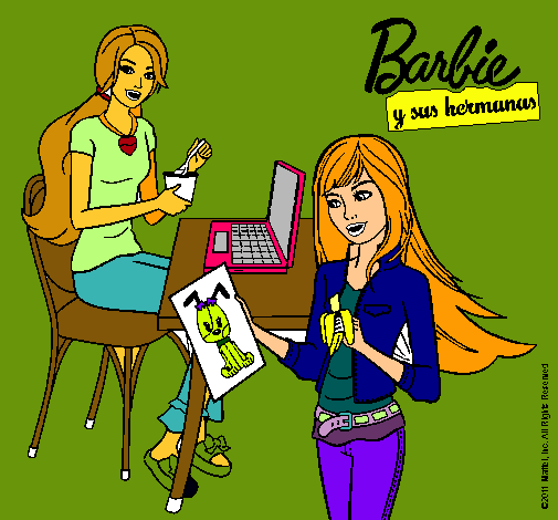 Barbie y su hermana merendando