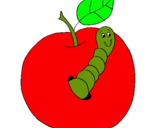 Dibujo Manzana con gusano pintado por vacapr