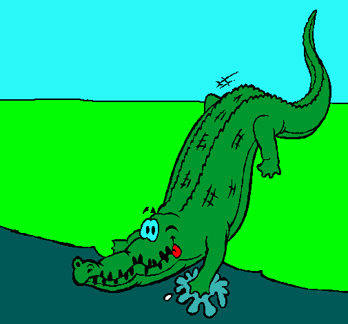 Dibujo Aligátor entrando al agua pintado por renecillo