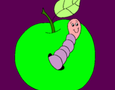 Dibujo Manzana con gusano pintado por FBGUYGFFTGHJ
