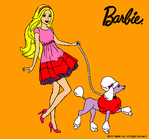 Barbie paseando a su mascota