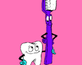 Dibujo Muela y cepillo de dientes pintado por florangima