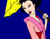 Dibujo Geisha con paraguas pintado por adri