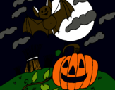Dibujo Paisaje de Halloween pintado por calabasa