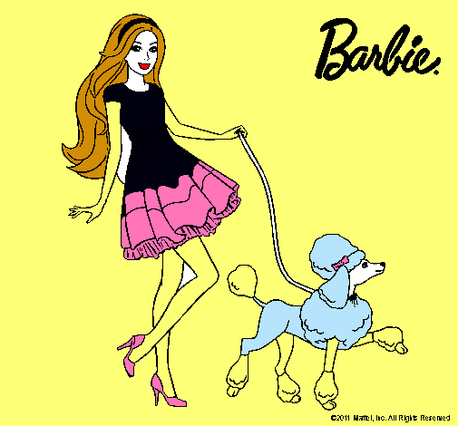 Barbie paseando a su mascota