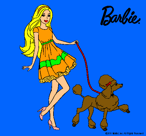 Barbie paseando a su mascota