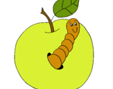 Dibujo Manzana con gusano pintado por lalucoca