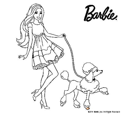 Barbie paseando a su mascota