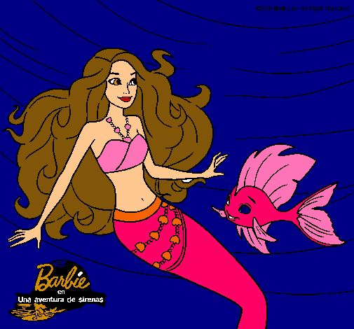Dibujo Barbie sirena con su amiga pez pintado por ANGELA7