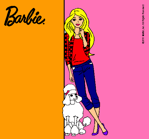 Dibujo Barbie con cazadora de cuadros pintado por celin