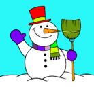 Dibujo muñeco de nieve con escoba pintado por trueno