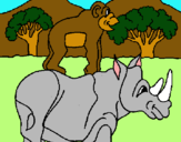 Dibujo Rinoceronte y mono pintado por hugo34875987