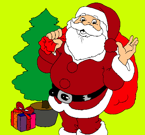 Dibujo Santa Claus y un árbol de navidad pintado por susir
